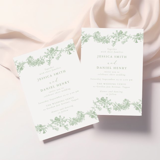 Vintage Classic Sage Green Floral Wedding Invitation (Creator Uploaded)