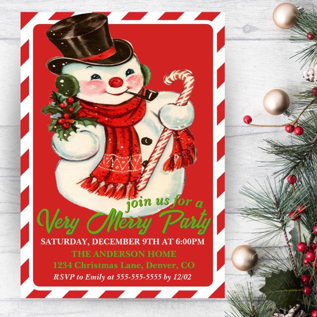 Vintage Classic Snowman Custom Christmas Party Invitation (Vintage Classic Snowman Custom Christmas Party Invitation)