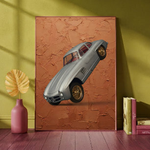 Vintage Classic Sports Car Doing a Wheelie Art Poster