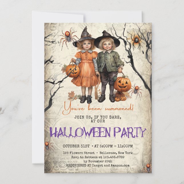 Vintage classic tradition Halloween kids costume Invitation (Front)