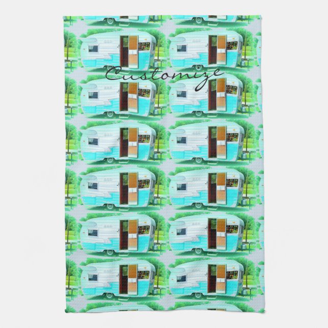 Vintage classic trailer caravan Thunder_Cove Tea Towel (Vertical)