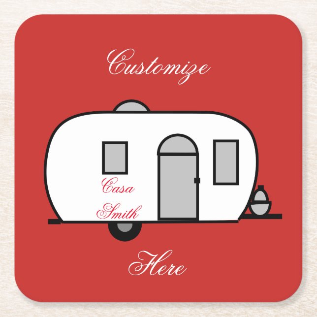 Vintage classic trailer rounded caravan square paper coaster (Front)