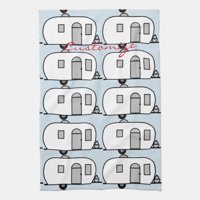 Vintage classic trailer rounded caravan tea towel (Vertical)