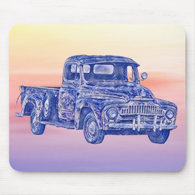 Vintage Classic Truck Art Sunset Mouse Pad (Front)
