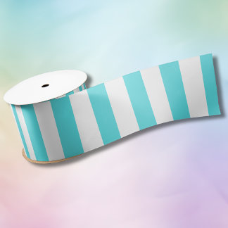 Vintage Classic Turquoise & White Stripes Satin Ribbon