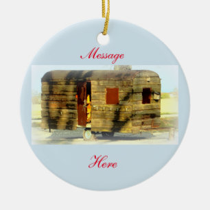 Vintage classic weathered wood caravan ceramic tree decoration