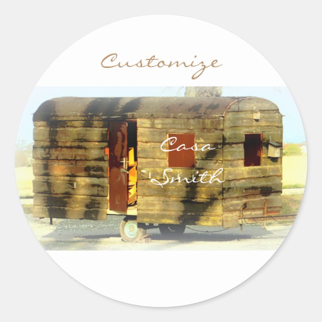 Vintage classic weathered wood caravan classic round sticker (Front)