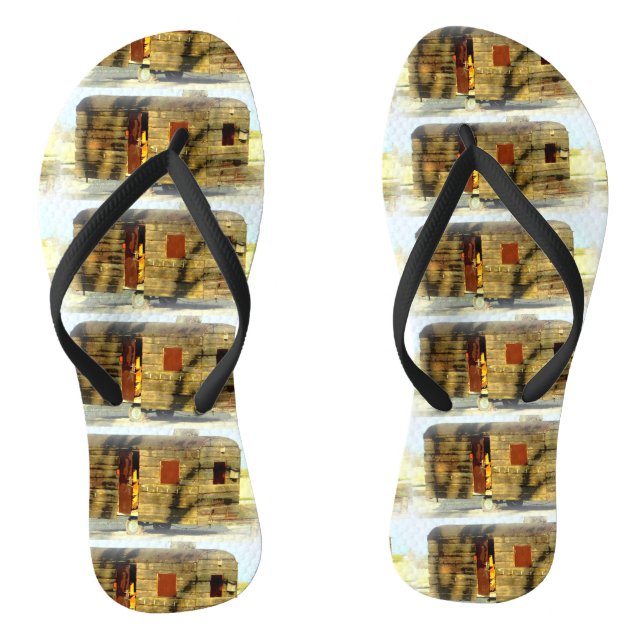 Vintage classic weathered wood caravan flip flops (Footbed)