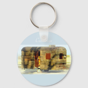 Vintage classic weathered wood caravan key ring