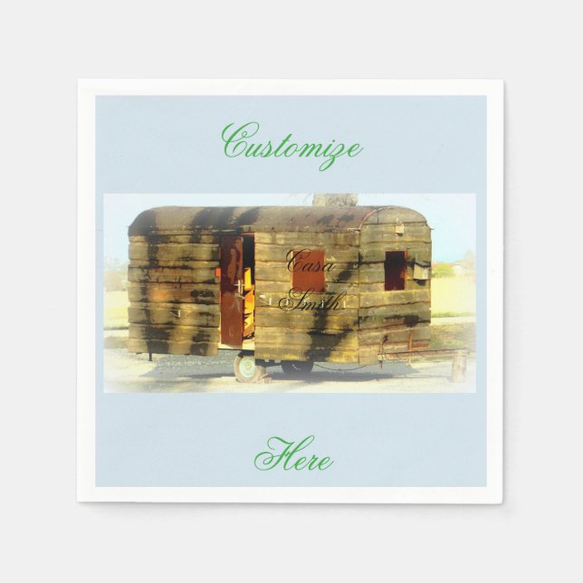 Vintage classic weathered wood caravan napkin (Front)