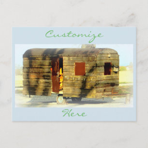 Vintage classic weathered wood caravan postcard