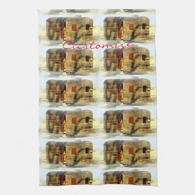 Vintage classic weathered wood caravan tea towel (Vertical)