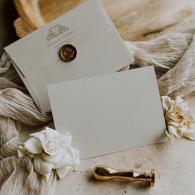 Vintage Classic Wedding Monogram Brown & Ecru  Envelope (Vintage Classic Wedding Monogram Brown & Ecru Envelope)