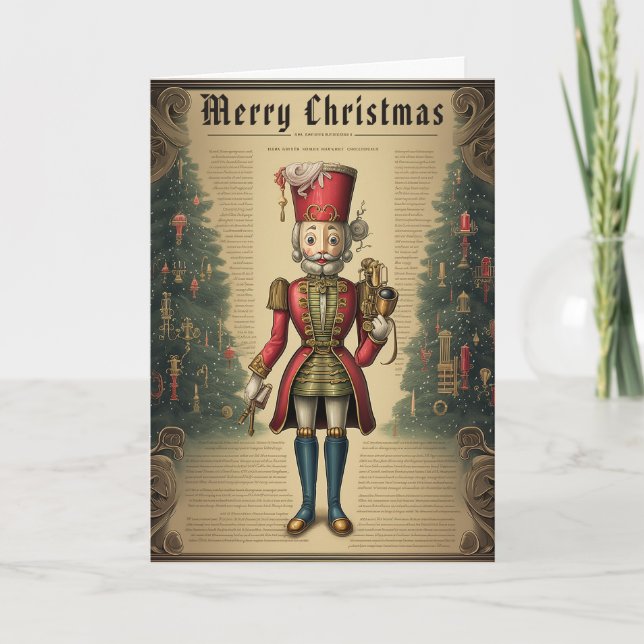 Vintage Classic Wooden Nutcracker Custom Christmas Holiday Card (Front)