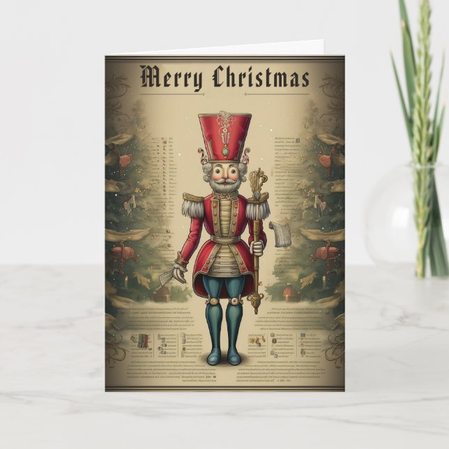 Vintage Classic Wooden Nutcracker Custom Christmas Holiday Card (Front)