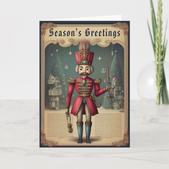 Vintage Classic Wooden Nutcracker Custom Christmas Holiday Card (Front)
