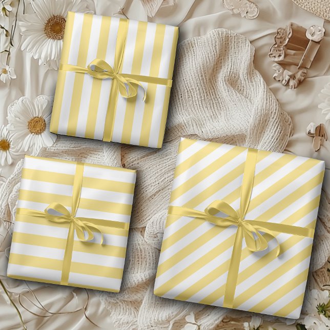Vintage Classic Yellow & White Stripes  Wrapping Paper Sheet (Creator Uploaded)