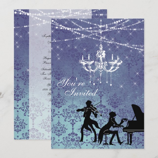 Vintage Classical Music Chandelier Wedding Invite (Front/Back)