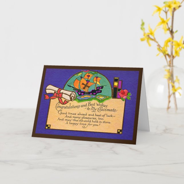 Vintage Classmate Graduation Card (Yellow Flower)