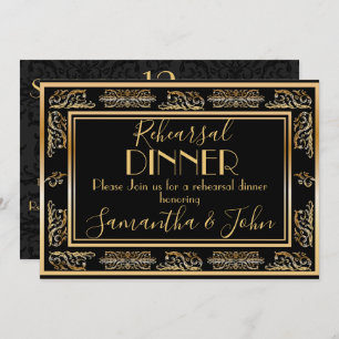 Vintage Classy Black Gold Rehearsal Dinner Invitat Invitation