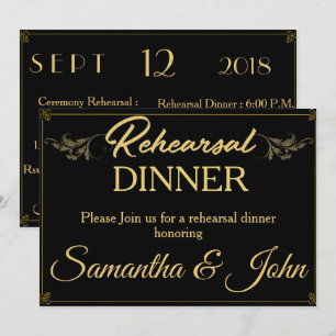 Vintage Classy Black Gold Rehearsal Dinner Invitat Invitation