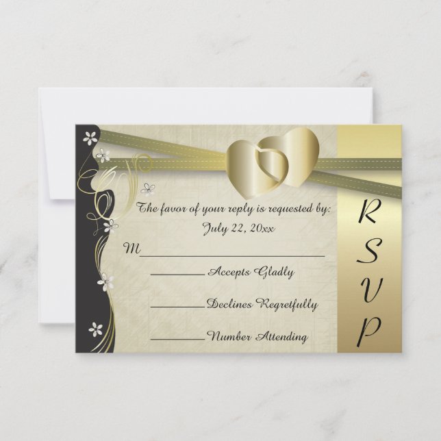 Vintage Classy Gold Heart Wedding - RSVP (Front)