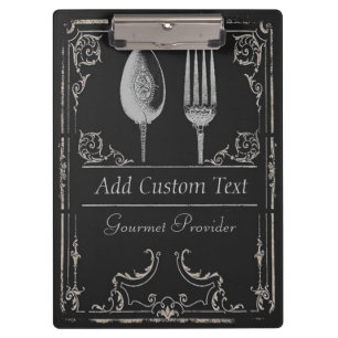 Vintage Classy Ornate Silver Spoon Fork on Black Clipboard