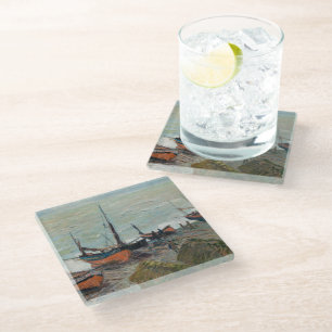 Vintage Claude Monet Fishing Boats Glass Coaster