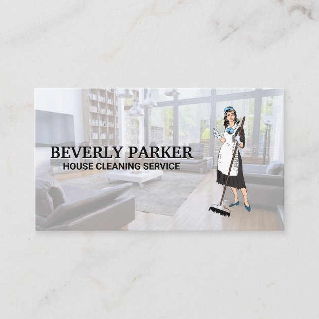 Vintage Cleaning Lady | Living Room Business Card (Front)