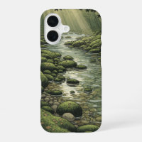 Vintage Clear River Between Mossy Rocks