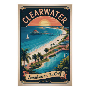 Vintage Clearwater Florida Retro Travel Poster
