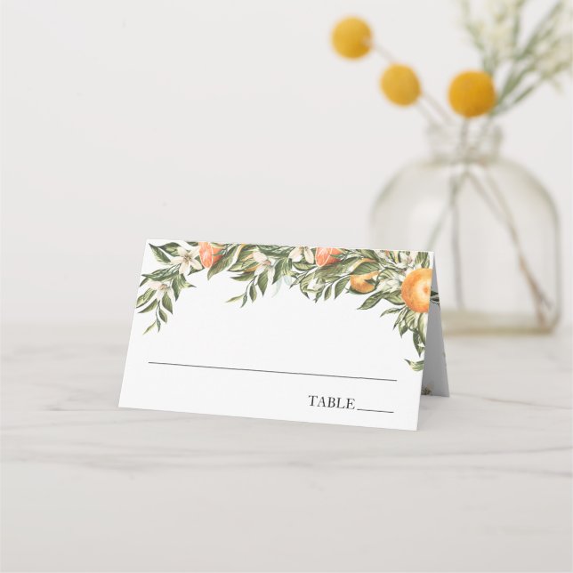 Vintage Clementines and Greenery Name Place Cards (Front)