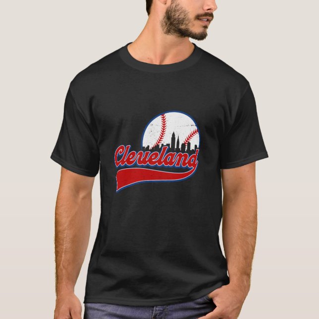 Vintage Cleveland City Downtown Skylines Baseball  T-Shirt (Front)