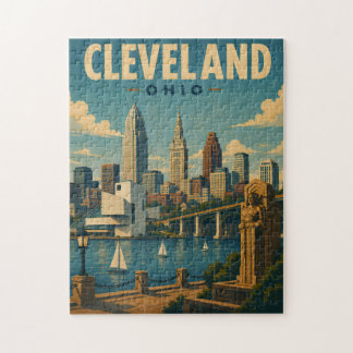 Vintage Cleveland Ohio Skyline Jigsaw Puzzle