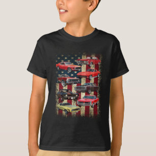 Vintage Clic Muscle Car Retro American Flag Patrio T-Shirt