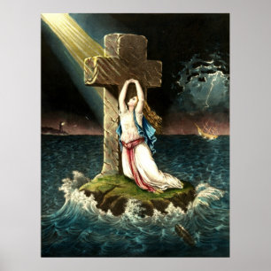 Vintage Clinging To Christ The Rock in Faith 1871 Poster