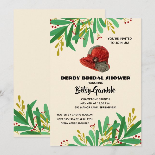 Vintage Cloche Derby Bridal Shower Invitation (Front/Back)