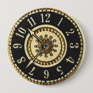 Vintage Clock 10 Cm Round Badge