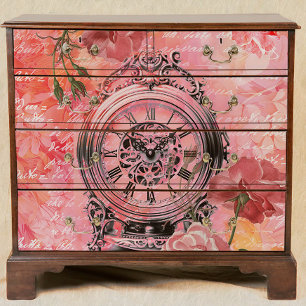 Vintage Clock and Pink Roses Decoupage Tissue Paper