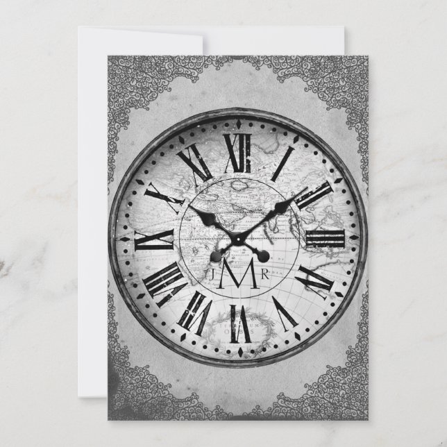 Vintage Clock on Paper 1st Wedding Anniversary Invitation (Front)