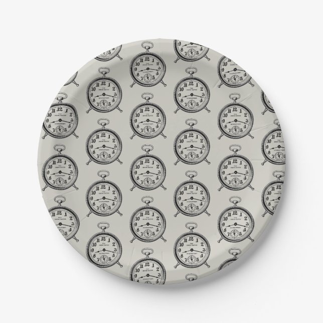 Vintage Clock Paper Plates (Front)