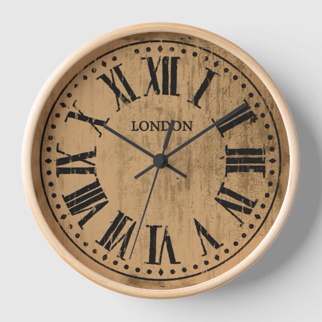 Vintage Clock Roman Numerals Brown Black (Front)
