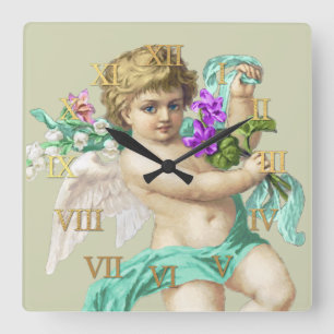 Vintage Clock Roman Numerals Cherub Aqua