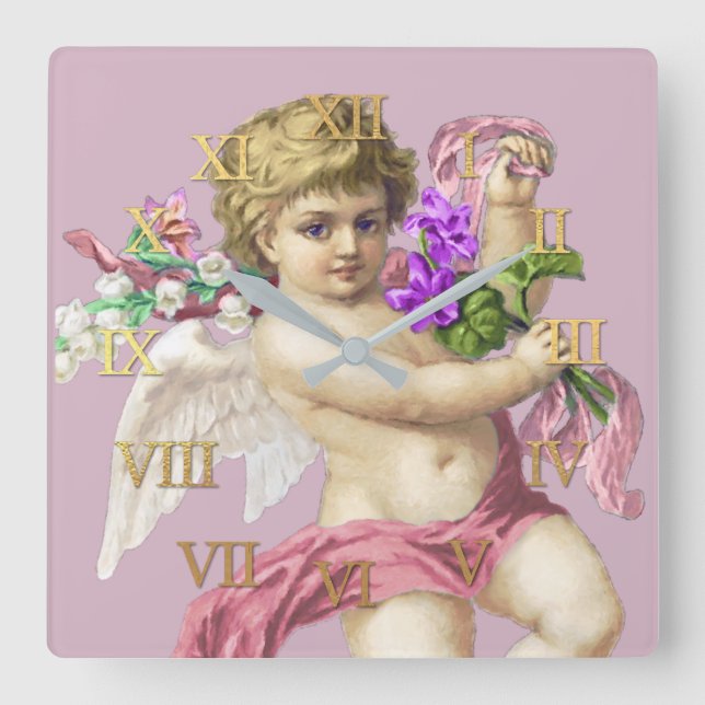 Vintage Clock Roman Numerals Cherub Pink (Front)