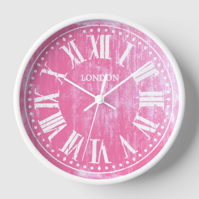 Vintage Clock Roman Numerals Pink White (Front)