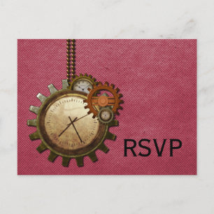 Vintage Clock RSVP Postcard, Pink Invitation Postcard