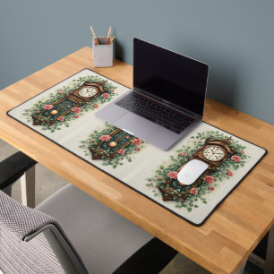 Vintage Clock Surrounded by Roses and Vines Desk Mat