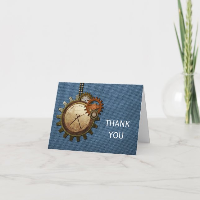 Vintage Clock Thank You Card, Blue (Front)