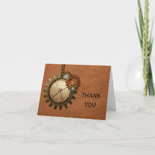 Vintage Clock Thank You Card, Copper Card