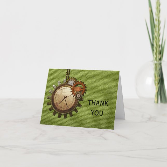 Vintage Clock Thank You Card, Green (Front)